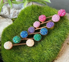 PAIR Iridescent Druzy Stone Rose Gold Nipple Ring Barbells Shields Body Jewelry