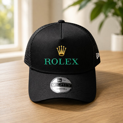 Rolex Crown Logo Embroidered Black Trucker Hat Adjustable Cap