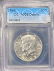 1966 Kennedy Half Dollar, ICG Graded, AU58 Details Damaged, 40% Silver