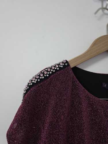 Mini Vestido Mango Violeta Mujer Talla Pequeña Rosa Brillo - Imagen 7 de 9