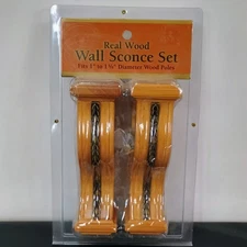 Pr Kenney Real Wood Drapery Wall Sconce Lt Oak Gold Accent Fits Up To 1 3/8" Rod