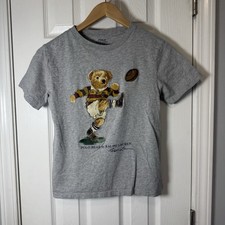 Polo Ralph Lauren Grey Cotton Football Bear Short Sleeve M 10-12