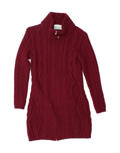Original Aran Co. Damen Longline Cardigan Pullover UK 6 XS weinrot AA09