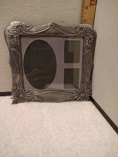 VTG Pewter Floral Daisy Collage Picture Frame 3 Photo Windows Art Nouveau 3D
