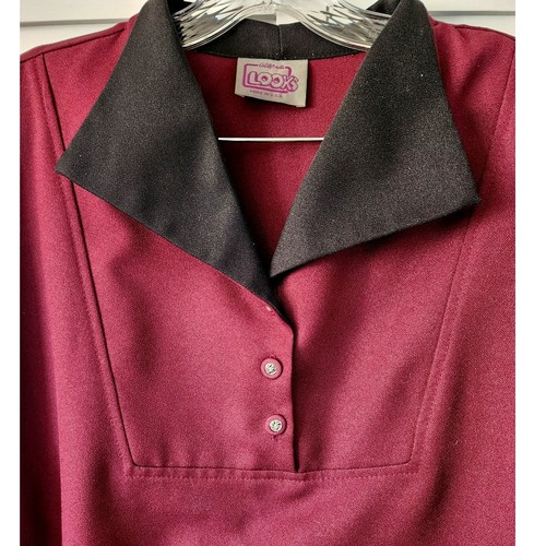 Vestido Camisa Vintage California Looks Borgoña Cuello Ancho Botones - Imagen 3 de 5
