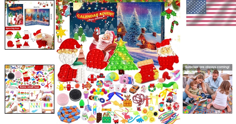 Fidget Advent Calendar Christmas Countdown 24 Days Sensory Toys Gift Box - Image 2 of 4