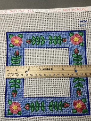 Completed Needlepoint Floral Frame Design 7” X 7” - Picture 9 of 12
