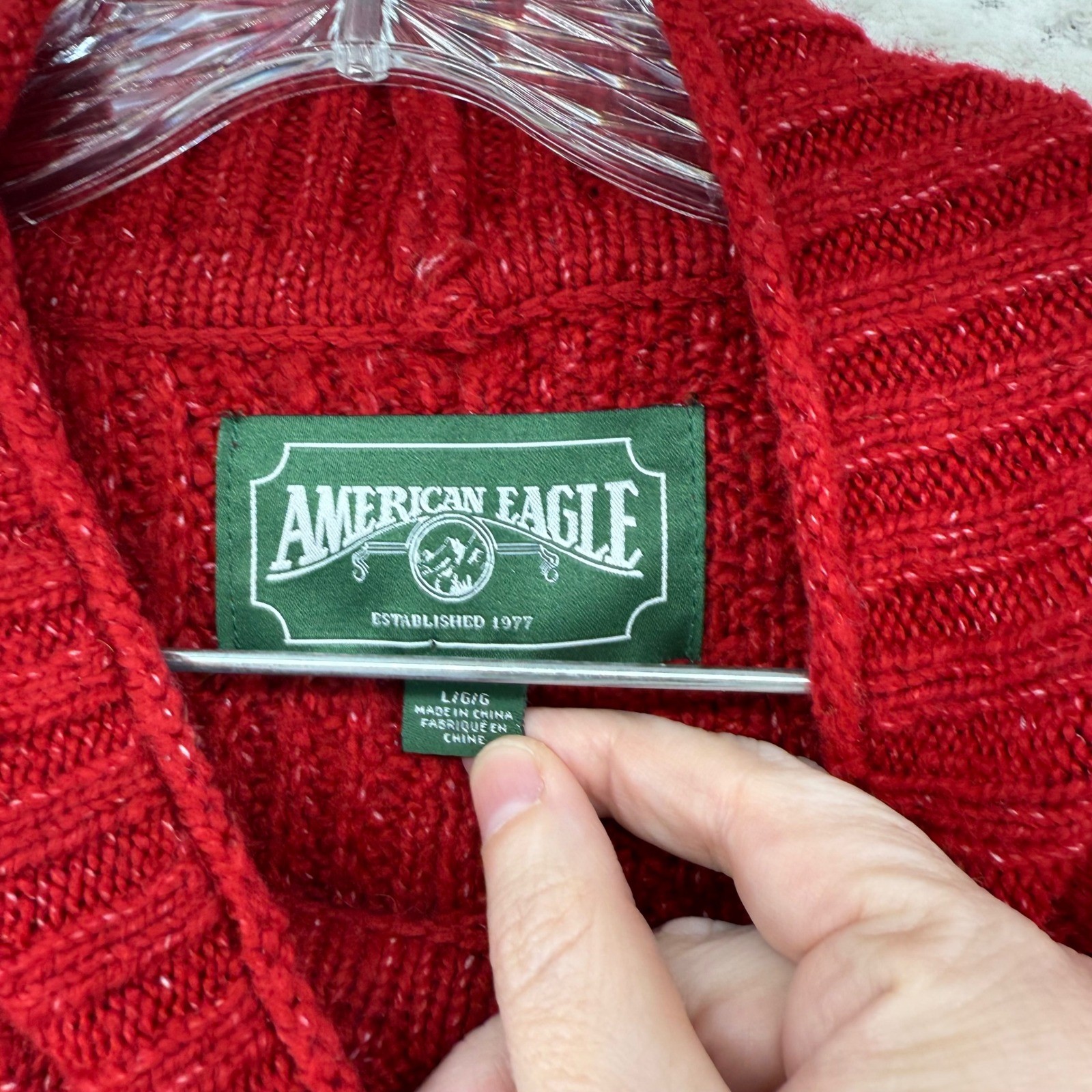 American Eagle Red Cable Knit Patchwork Sweater W… - image 3