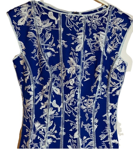 Tadashi Shoji Fit Flare besticktes Kleid Neopren royalblau weiß Gr. Medium - Bild 3 von 7