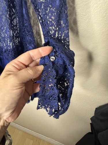 Free People Secret Origins Pieced Lace Long Sleeve Tunic Navy Blue Sz S NEW NWT - Picture 14 of 21