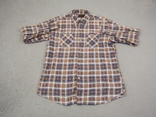 True Vintage Montgomery Ward Shirt Mens Large Orange Blue Plaid Flannel 60s 70s