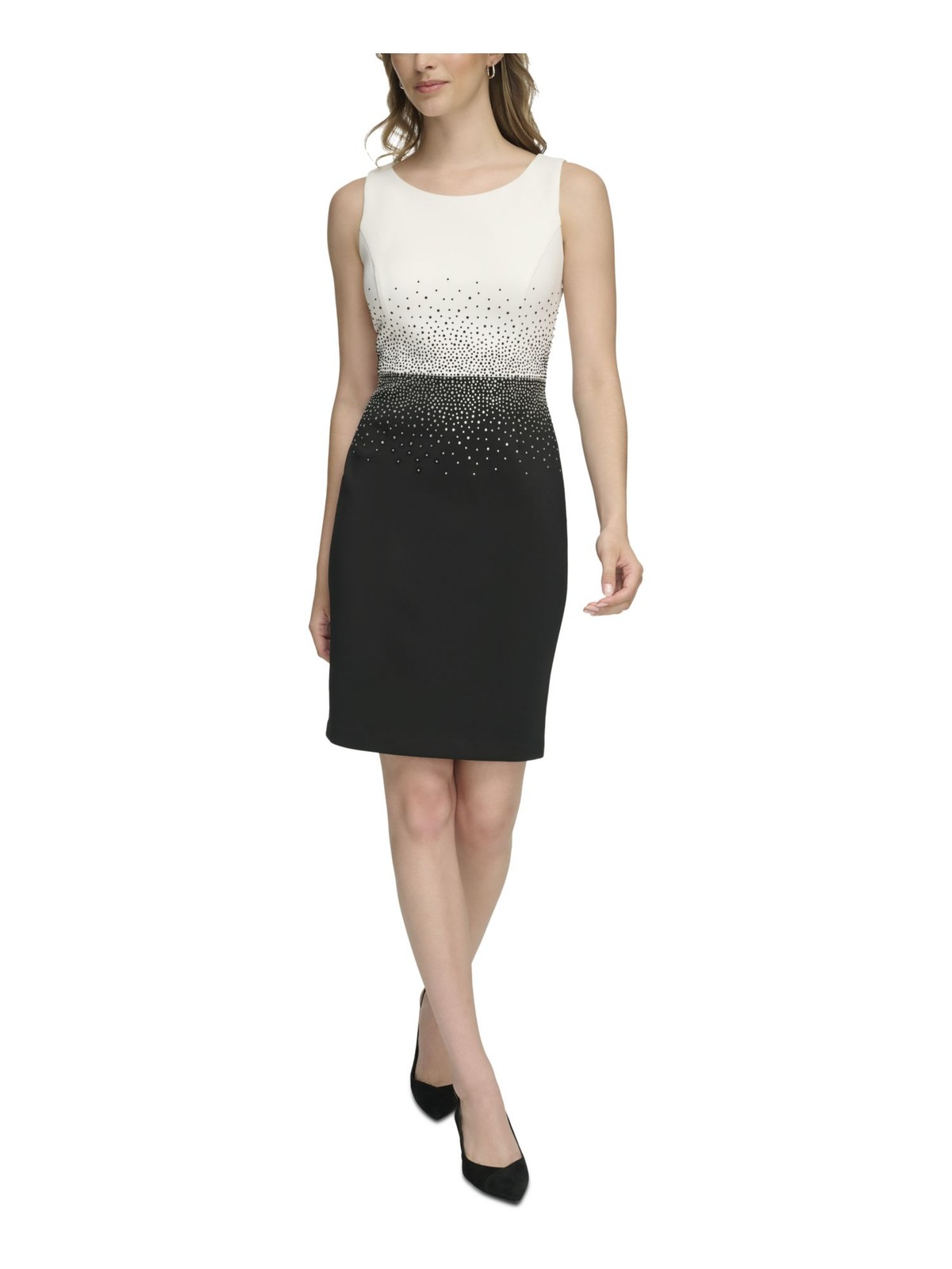 Женское платье-футляр CALVIN KLEIN цвета слоновой кости без рукавов выше колена Petites 2P