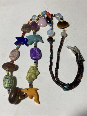 Native Zuni Fetisch Halskette Türkis Achat Jade Lapis Amethyst Stein Perlen 28 Zoll