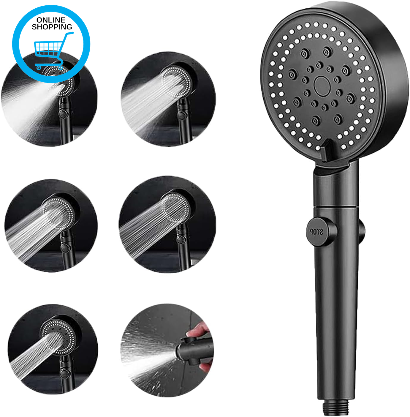 High Pressure Shower Head, Handheld Water Saving Power Shower Head with 6 Spray