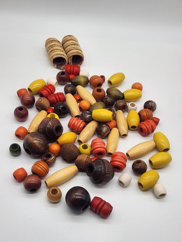 Vintage Boho Macrame Crafting Wood Ceramic Bead Lot 78 beads
