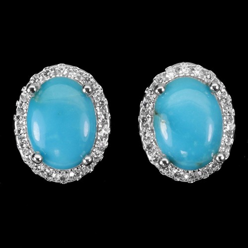 925 Sterling Silver Earrings Oval Turquoise 8x6mm Natural Gemstone Jewelry