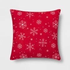 Snowflakes Print Square Throw Pillow Winter Holiday Xmas Red/White Wondershop
