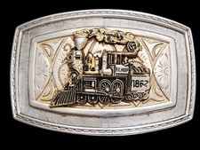 MB05148 VINTAGE 1970s OLD STEAM ENGINE TRAIN RAILROAD BELT BUCKLE