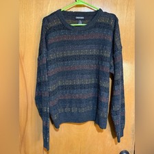 Vintage Striped Knit Grandpa Sweater in Earth Tones large