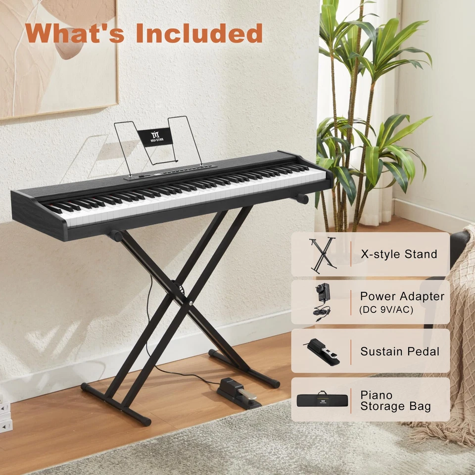 Piano digital eléctrico negro 88 teclas soporte semipesado, pedal, MIDI USB, bolsa Foto 3 de 4