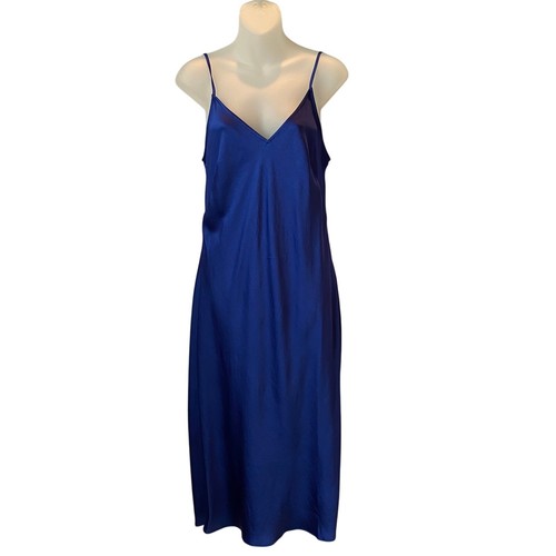 Express Slip Midi Dress Women Size M Blue Satin-Like V-neck Spaghetti Strap NWOT