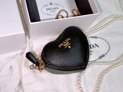 Auth PRADA Heart Shape Mini Shoulder Bag Saffiano Leather Black