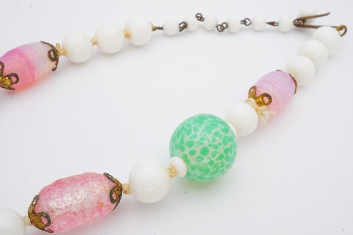 Vintage Halskette Silberfarben Pastell Glasperlen Lampwork 15" - Bild 8 von 9
