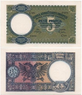 Albania _ 5 Franga 1939 aUNC / UNC Pick 6 Italian occupation Lemberg Zp