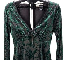 Women's Row A Large Green Floral Velvet Burnout Lace Mini Dress Whimsigoth Fairy