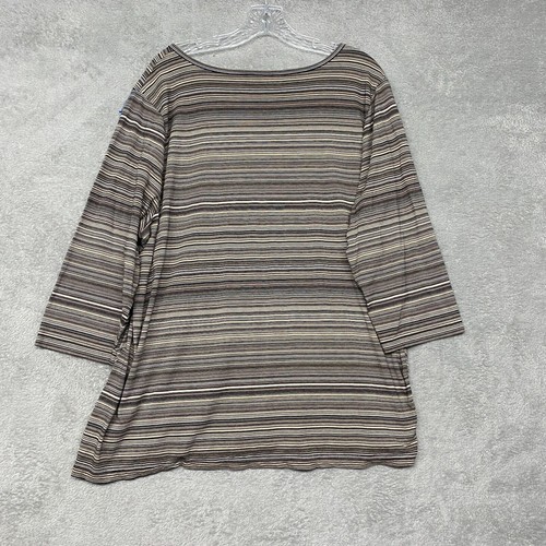 Christopher Banks Shirt Womens 1X Brown Beige Stripe Pullover V Neck Knit Cotton - Bild 9 von 12