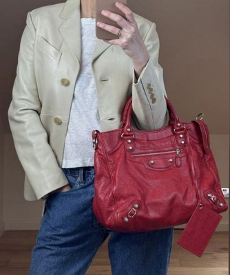 #ad BALENCIAGA The City Bag VELO Red Shoulder Hand Bag Tote Leather 25x38x15cm