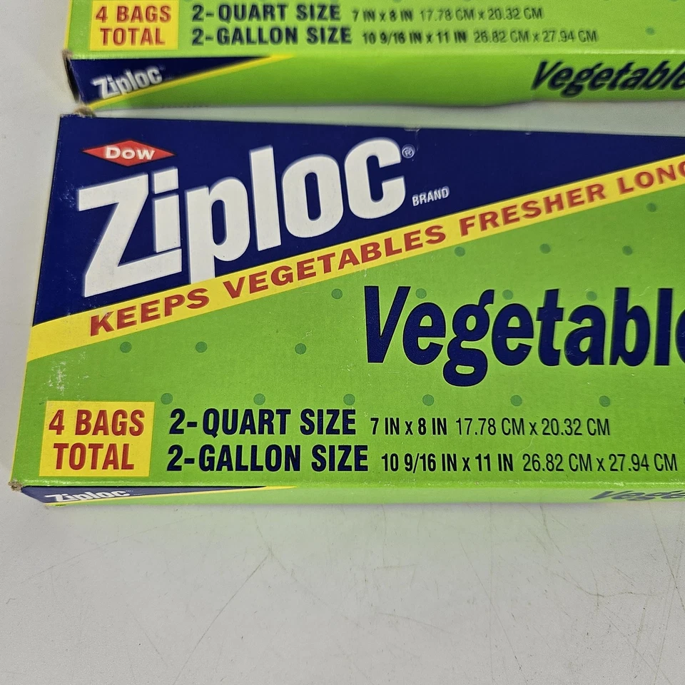 Vint Ziploc Bolsas de Verduras Paquete de Prueba Lote de 2 EE. UU. Dow Ventilado 2 Cuartos 2 Galones Nuevo Foto 4 de 4