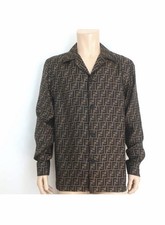Fendi Zucca FF Logo Print Silk Satin Shirt Brown Size 41