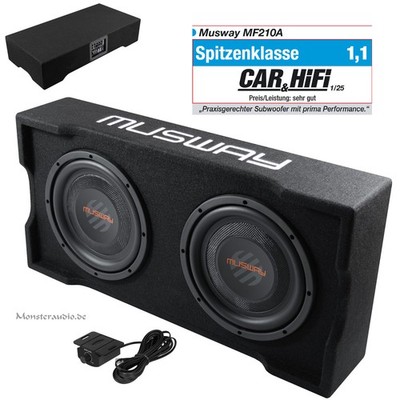 Musway MF210A 800 Watt Aktiv-Subwoofer Dual 2 x 25cm downfire flach Verstärker