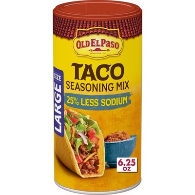 Old El Paso Taco Seasoning, 25% Less Sodium, Large 6.25 Ounce (Pack of 1)