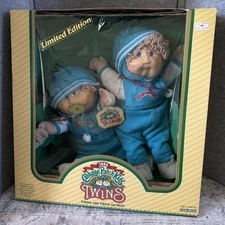 Cabbage Patch Twins Boys Light Brown Hair & Box Vtg 1985 Coleco CPK Dolls