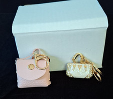 Pink Gold Mini Purse Keychain Charm Keyring, Metal Fashion Handbag