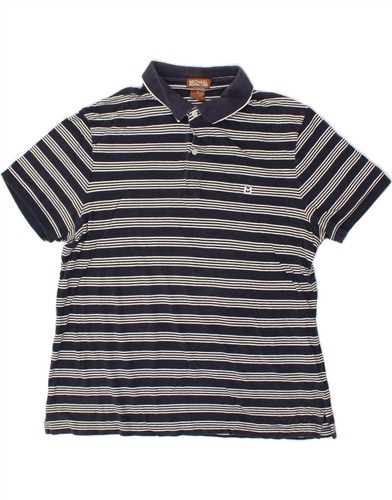 MICHAEL KORS Mens Polo Shirt XL Navy Blue Striped Cotton BU04