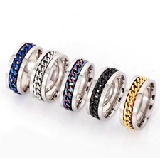 925 Silver Plated Anti-Anxiety Spinner Fidget Ring  Stress Relief Band Men/Women