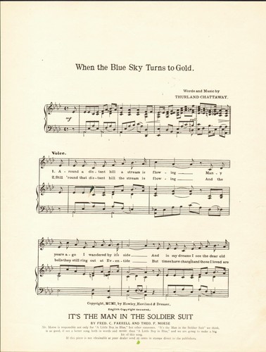 ¡Partituras When The Blue Sky Turns To Gold 1901 THURLAND CHATTAWAY! - Imagen 2 de 2