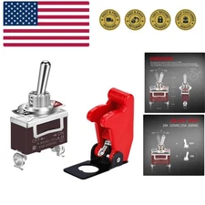 Heavy Duty Safety Toggle Switch with Red Cover 20A 12V for Automotive Use