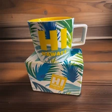 Starbucks Hawaii Local Collection Mug 14oz Tropical Leaves Green Blue Yellow New