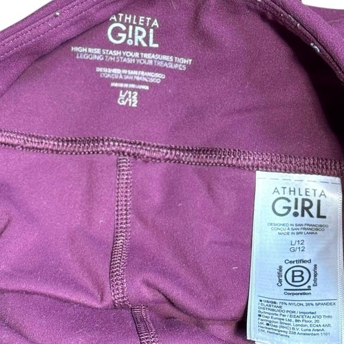 ATHLETA GIRLS Purple High-Waisted Leggings size L12 G 13 - Picture 10 of 11