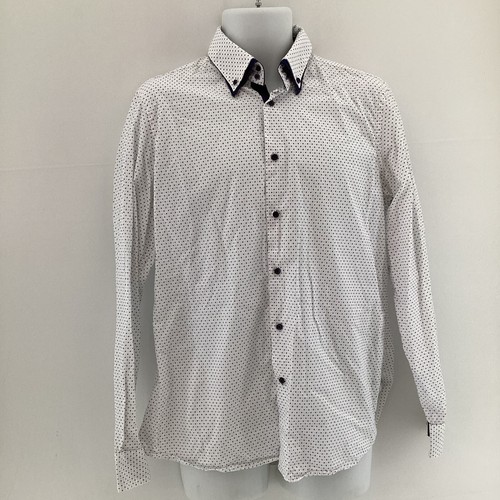 NEXT Slim Fit Herren Langarmhemd weiß blau gepunktet Größe 16,5 42 cm