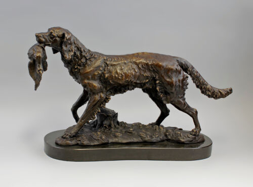 9937841dss Bronze Skulptur Jagdhund apportierend Carvin 47x12x29cm