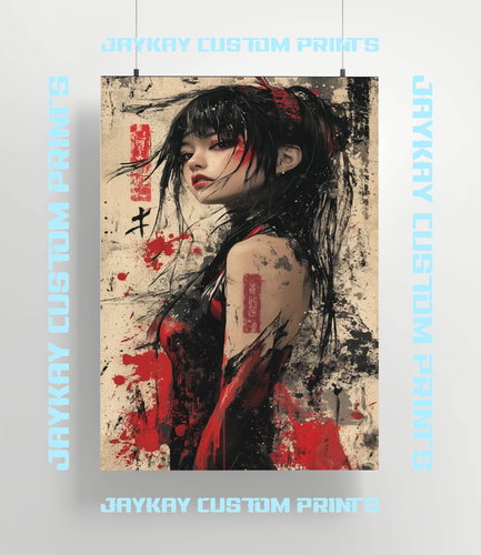Asian Samurai Japanese Girl Tattoo Poster Print - No Frame