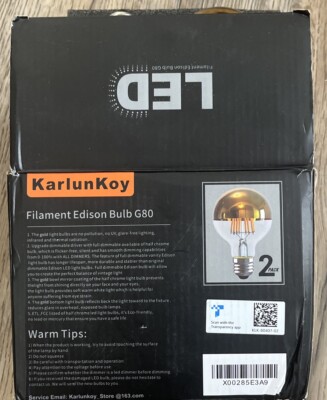 Led Filament Edison Bulb G 80 Led Karlun Koy 2 Pack TORN RIPPED BOX