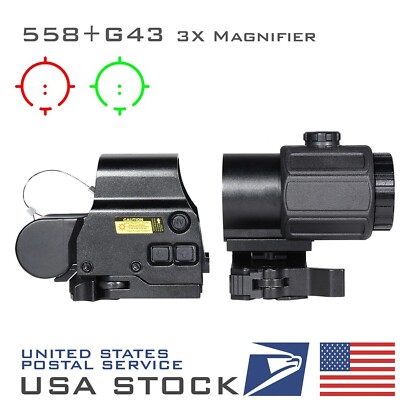 G43 3x Magnifier 558 Red Green Dot Holographic Reflex Scope Sight QD Mount 20mm