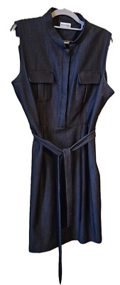 Marvin Richards Stretch Soft  Dark Denim  Sleeveless Belted Dress Size 10