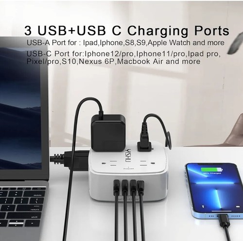 6 Ft Surge Protector Power Strip - 8 Widely Outlets with 4 USB Ports, 3 Side Out - Picture 5 of 7